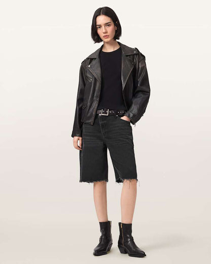 AllSaints Aki Crossover Wide Leg Shorts Women's Washed Black Women's