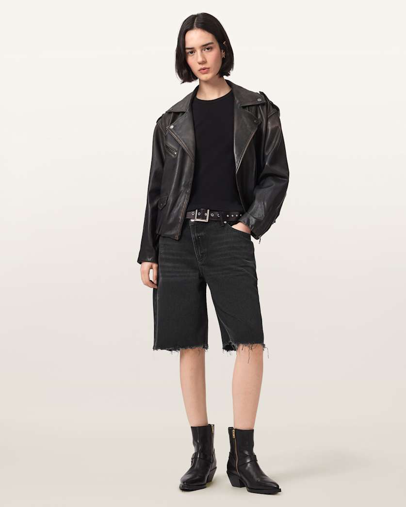 AllSaints Aki Crossover Wide Leg Shorts Women's Washed Black Women's