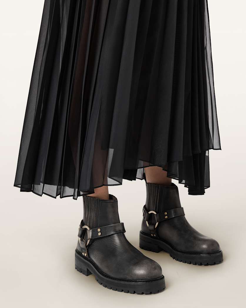 AllSaints Maddie Leather Biker Boots Women's Dark Brown Women's