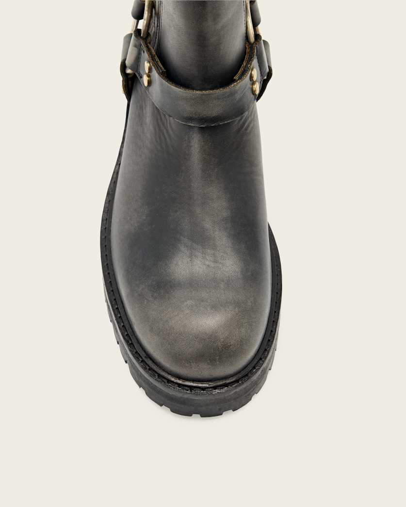 AllSaints Maddie Leather Biker Boots Women's Dark Brown Women's