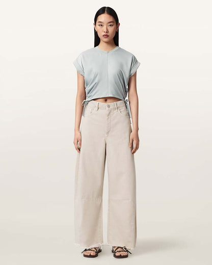 AllSaints Mira Cropped Satin Drawcord T Shirt Women's Rust Brown Women's