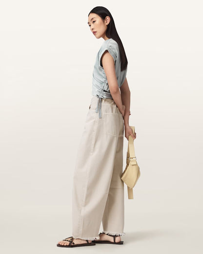 AllSaints Mira Cropped Satin Drawcord T Shirt Women's Rust Brown Women's