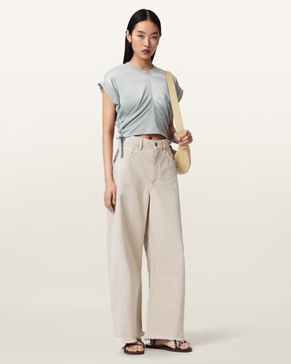 AllSaints Mira Cropped Satin Drawcord T Shirt Women's Rust Brown Women's