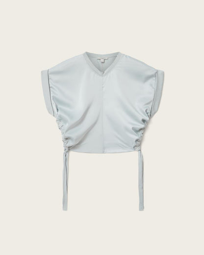 AllSaints Mira Cropped Satin Drawcord T Shirt Women's Rust Brown Women's