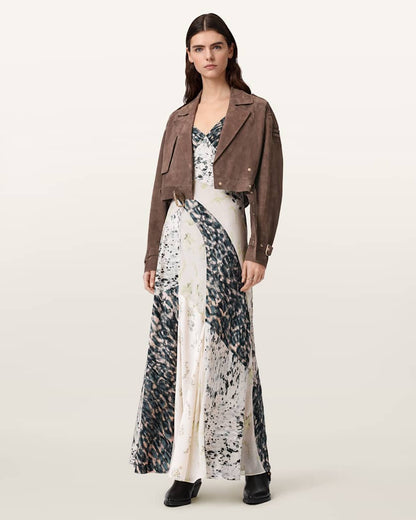 AllSaints Ophelia Cropped Suede Jacket Women's Mole Brown Women's