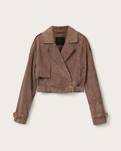 AllSaints Ophelia Cropped Suede Jacket Women's Mole Brown Women's