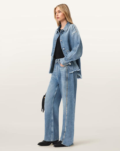 AllSaints Frankie Loose Fit Stud Denim Jeans Women's Vintage Indigo Women's