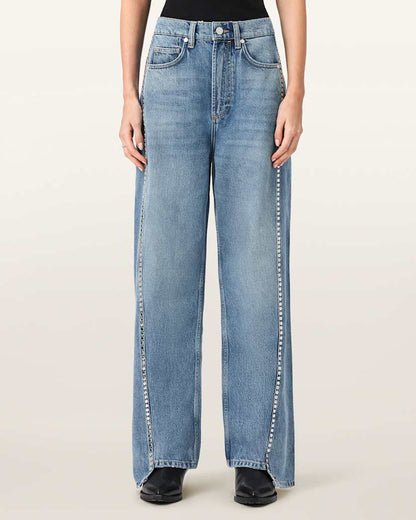 AllSaints Frankie Loose Fit Stud Denim Jeans Women's Vintage Indigo Women's