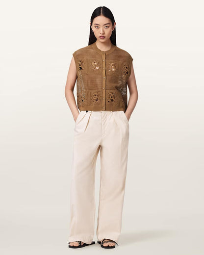 AllSaints Kyra Crochet Cotton Waistcoat Women's Pinto Brown Women's