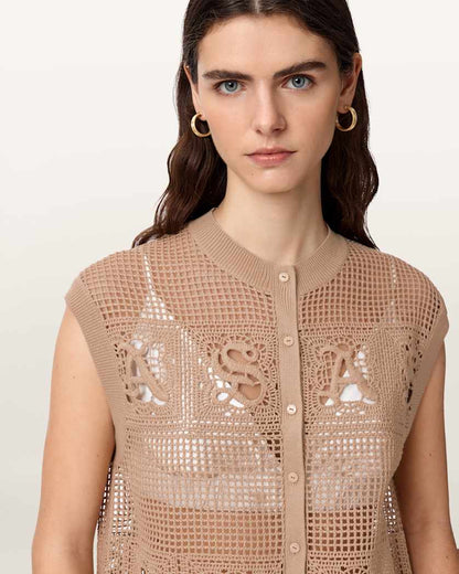 AllSaints Kyra Open Knit Crochet Cotton Vest Women's Plaster Pink Women's