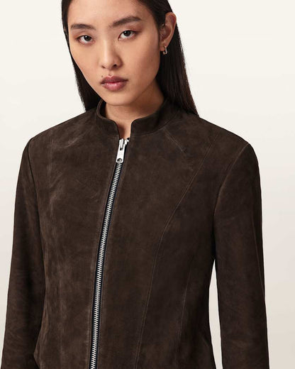 AllSaints Sadler Fitted Suede Jacket Women's Bitter Brown Women's
