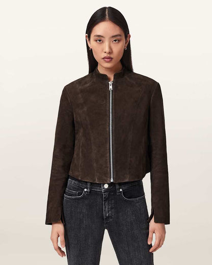 AllSaints Sadler Fitted Suede Jacket Women's Bitter Brown Women's