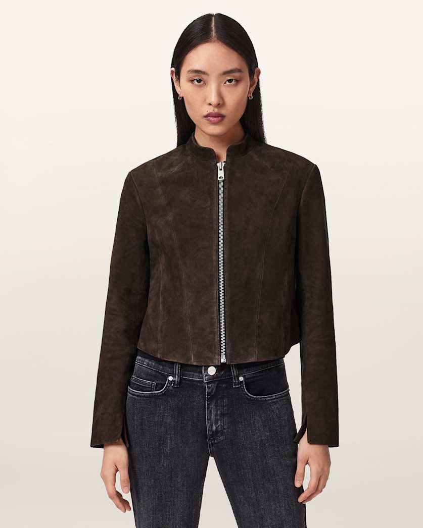 AllSaints Sadler Fitted Suede Jacket Women's Bitter Brown Women's