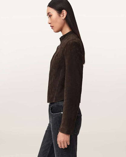 AllSaints Sadler Fitted Suede Jacket Women's Bitter Brown Women's