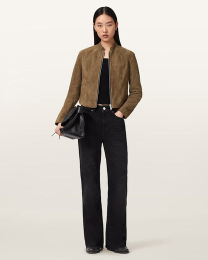 AllSaints Sadler Slim Fit Suede Jacket Women's Walnut Brown Women's