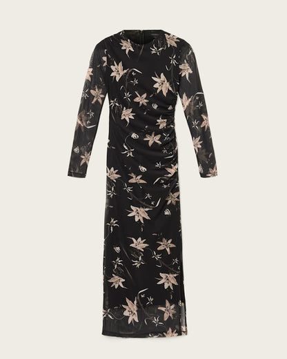 AllSaints Caia Mesh Maxi Dress Women's Petra Sepia Brown Women's