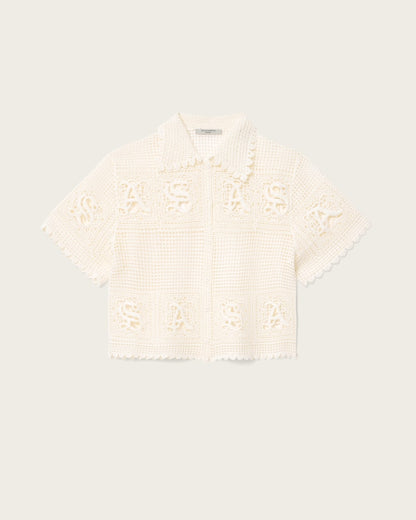 AllSaints Kyra Crochet Cropped Polo Women's Chalk White Women's