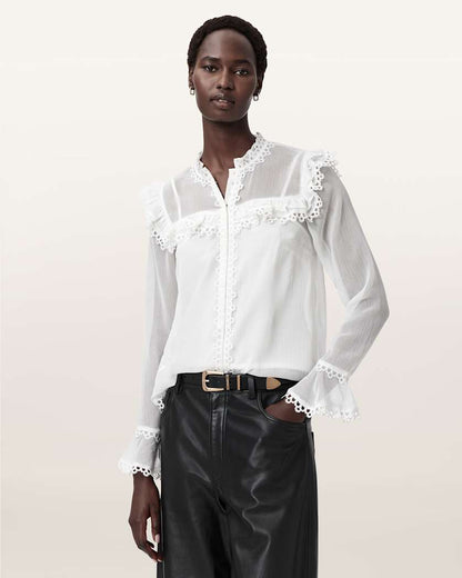 AllSaints Ciara Sheer Lace Shirt Women's Vintage White Women's