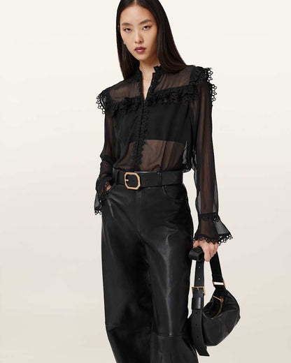 AllSaints Ciara Sheer Lace Shirt Women's Vintage White Women's
