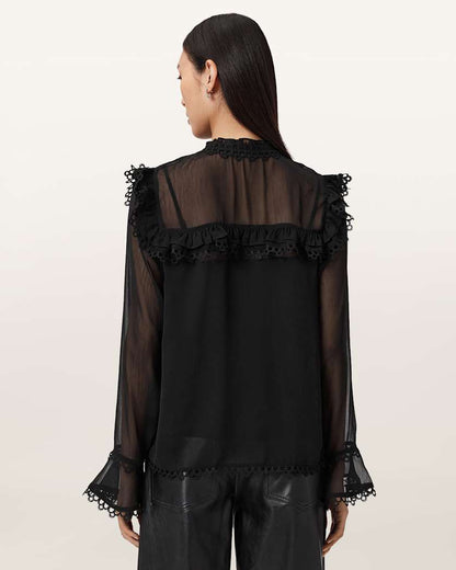 AllSaints Ciara Sheer Lace Shirt Women's Vintage White Women's