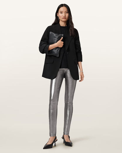AllSaints Cora High Rise Leather Leggings Women's Gunmetal Women's