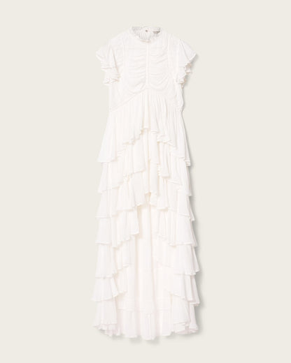 AllSaints Shaela Ruffled Maxi Dress Women's Optic White Women's