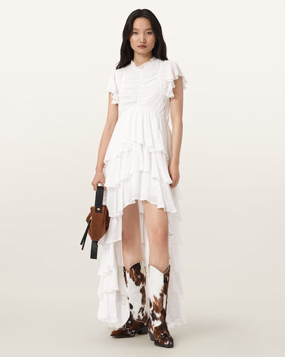AllSaints Shaela Ruffled Maxi Dress Women's Optic White Women's