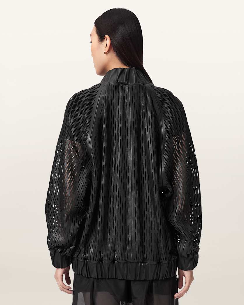 AllSaints Dual Relaxed Fit Leather Bomber Jacket Women's Black Women's