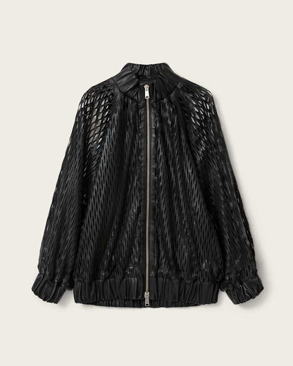 AllSaints Dual Relaxed Fit Leather Bomber Jacket Women's Black Women's