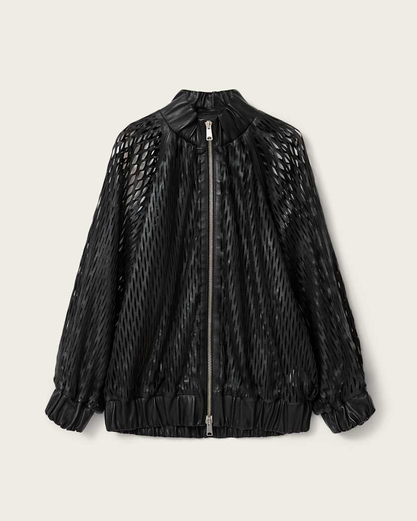 AllSaints Dual Relaxed Fit Leather Bomber Jacket Women's Black Women's