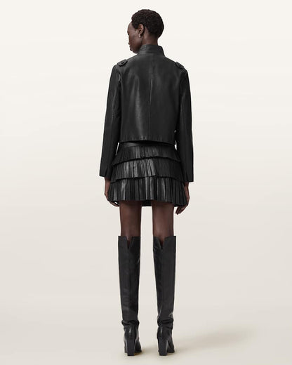 AllSaints Nara Leather Pleated Mini Skirt Women's Black Women's