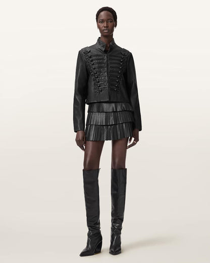 AllSaints Nara Leather Pleated Mini Skirt Women's Black Women's