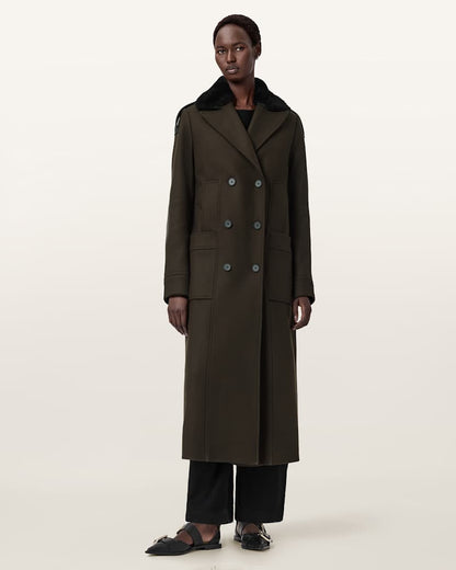 AllSaints Millie Double Breasted Coat Women's Khaki Green Women's