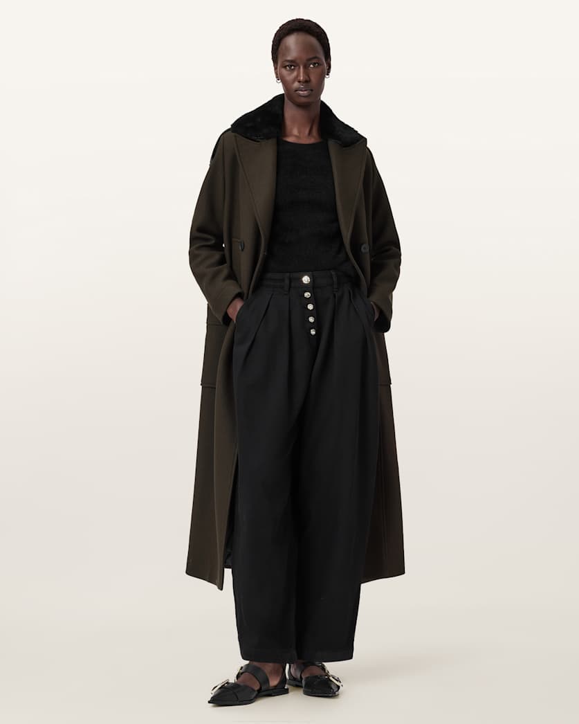 AllSaints Millie Double Breasted Coat Women's Khaki Green Women's