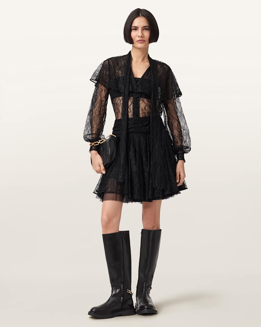 AllSaints Athena Lace Shirt Women's Black Women's