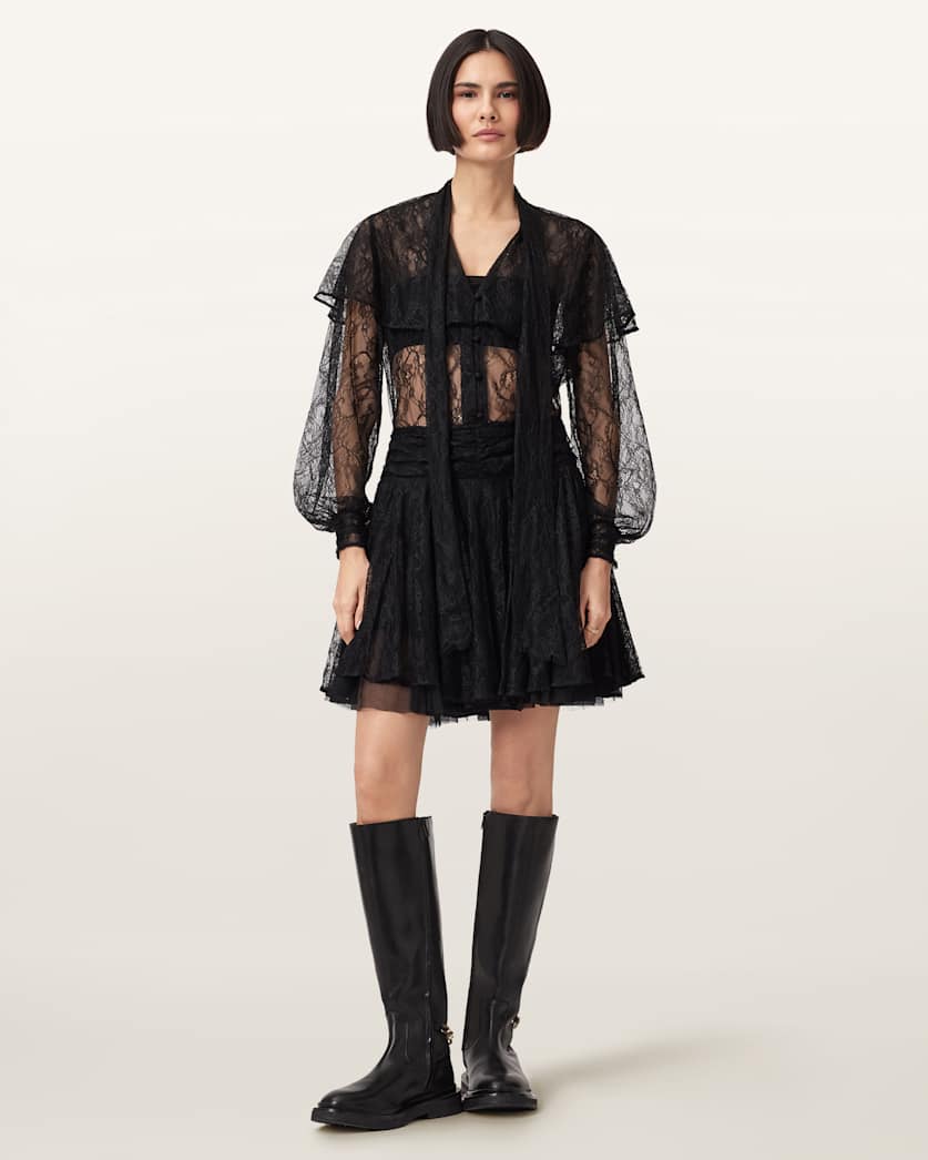 AllSaints Athena Lace Shirt Women's Black Women's