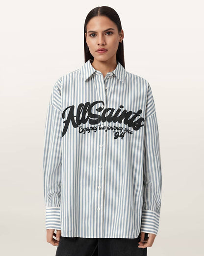 AllSaints Adrianne Relaxed Striped Shirt Women's Blue/White Women's