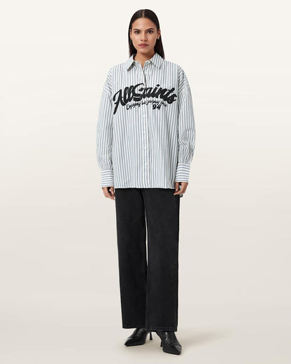 AllSaints Adrianne Relaxed Striped Shirt Women's Blue/White Women's