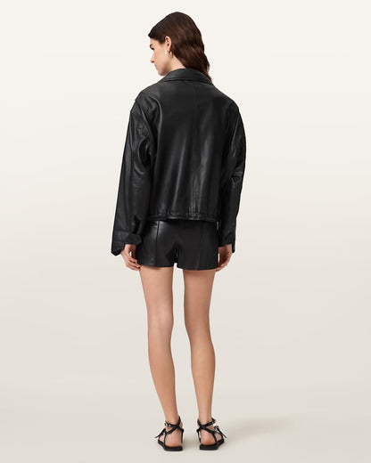 AllSaints Fran High Rise Leather Shorts Women's Mole Brown Women's