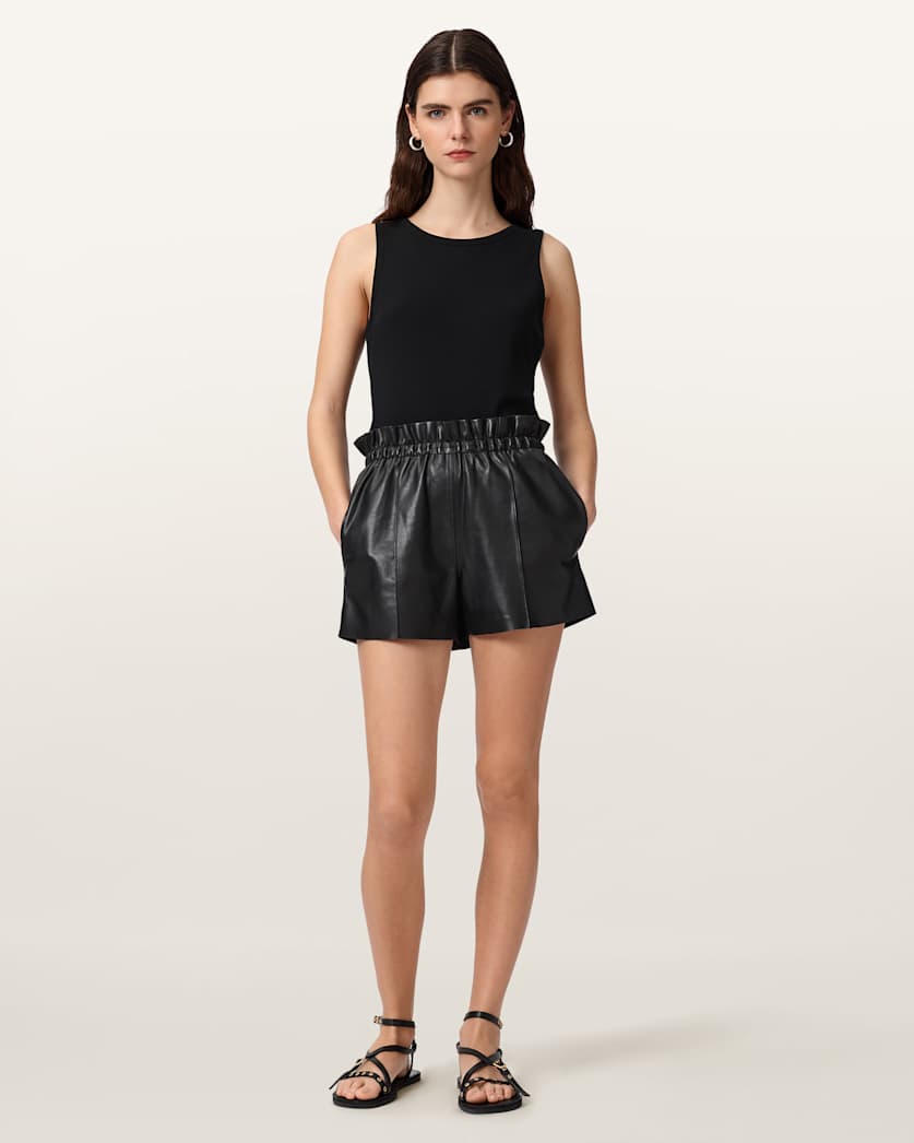 AllSaints Fran High Rise Leather Shorts Women's Mole Brown Women's