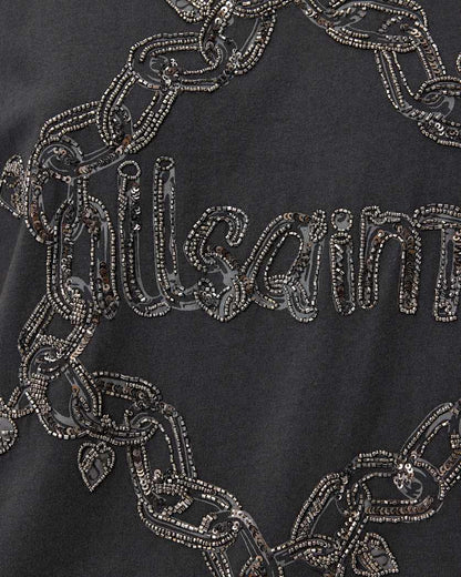 AllSaints Drip Embellished Boyfriend T Shirt Women's Washed Black Women's