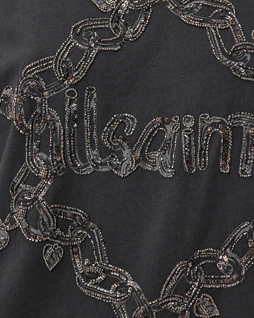 AllSaints Drip Embellished Boyfriend T Shirt Women's Washed Black Women's