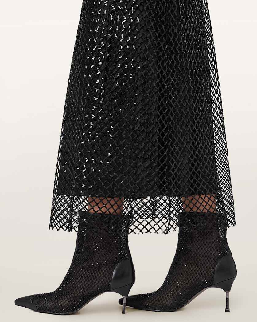 AllSaints Chantelle Sequin Midi Slip Dress Women's Black Women's