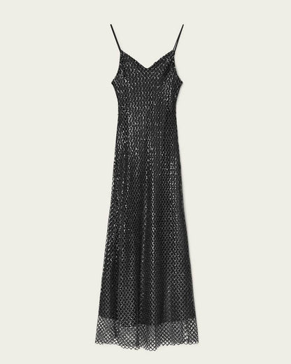 AllSaints Chantelle Sequin Midi Slip Dress Women's Black Women's