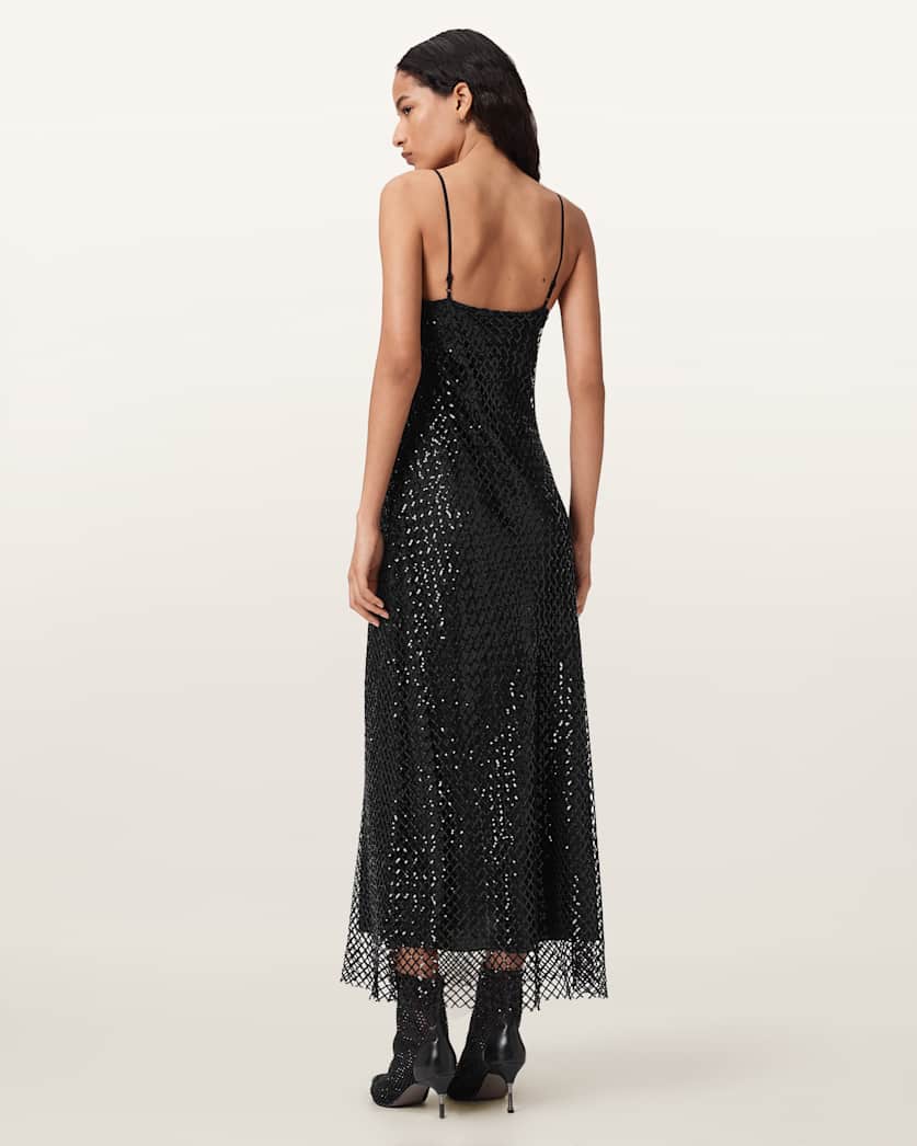 AllSaints Chantelle Sequin Midi Slip Dress Women's Black Women's