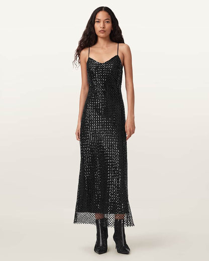 AllSaints Chantelle Sequin Midi Slip Dress Women's Black Women's