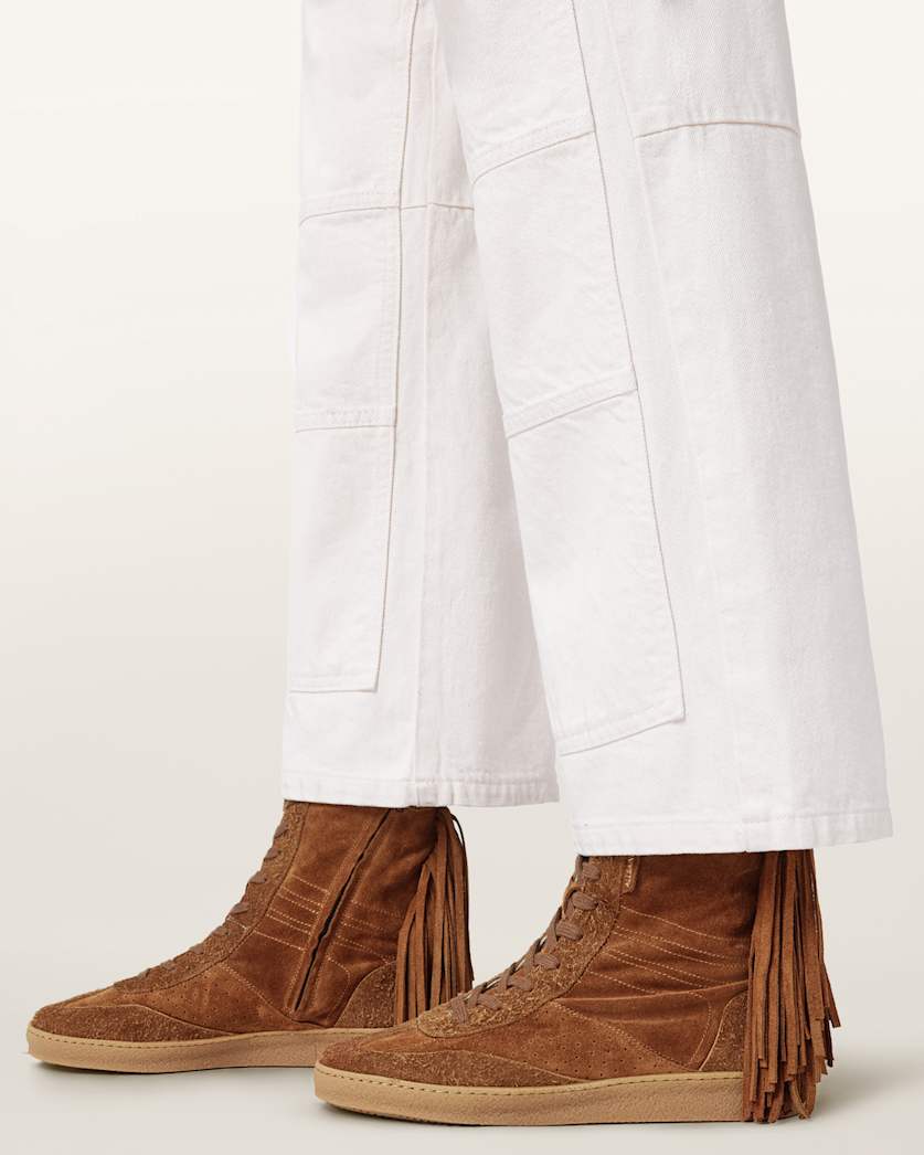 AllSaints Louise Suede Fringe Sneakers Women's Tan Brown Women's