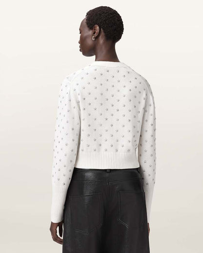 AllSaints Mazzy Cropped Embellished Cardigan Women's Chalk White Women's