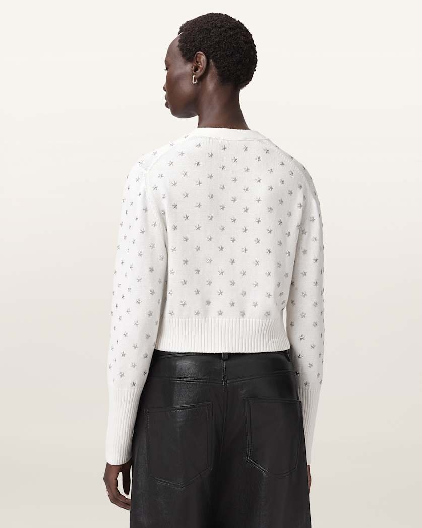 AllSaints Mazzy Cropped Embellished Cardigan Women's Chalk White Women's