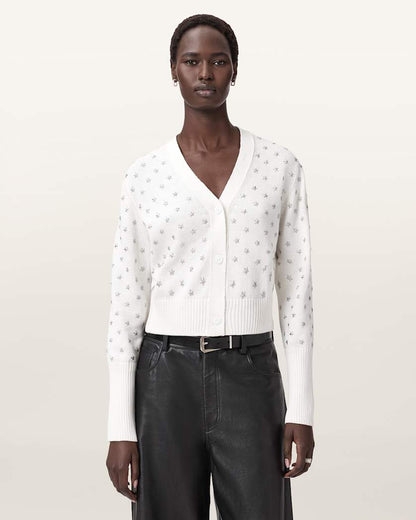 AllSaints Mazzy Cropped Embellished Cardigan Women's Chalk White Women's
